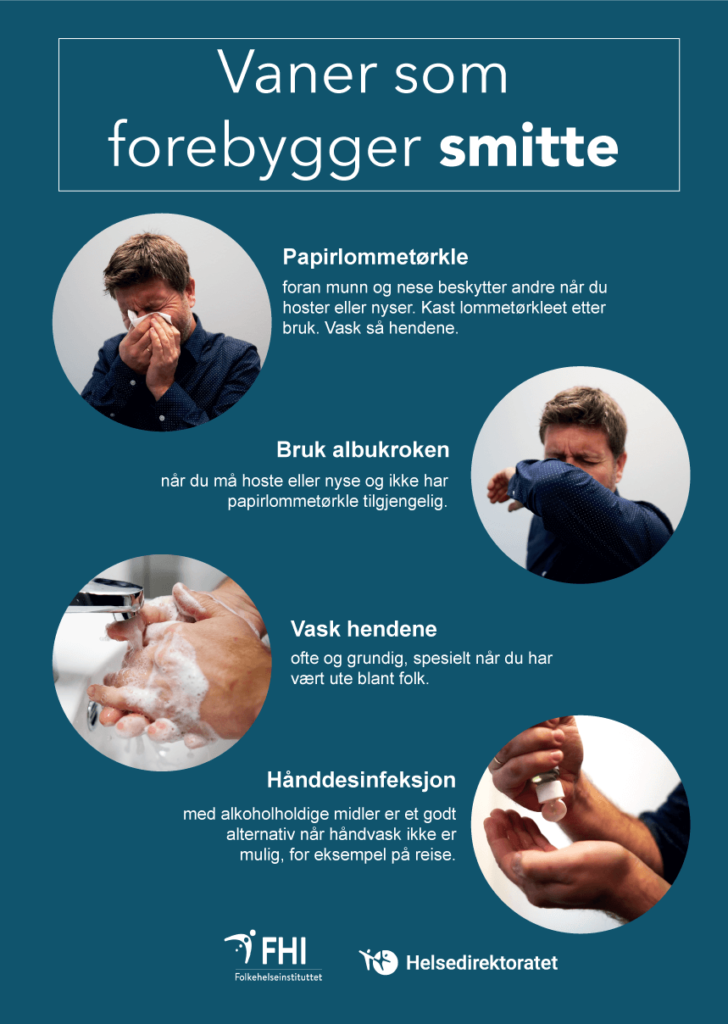 Hygieneplakat som beskriver smittetiltak